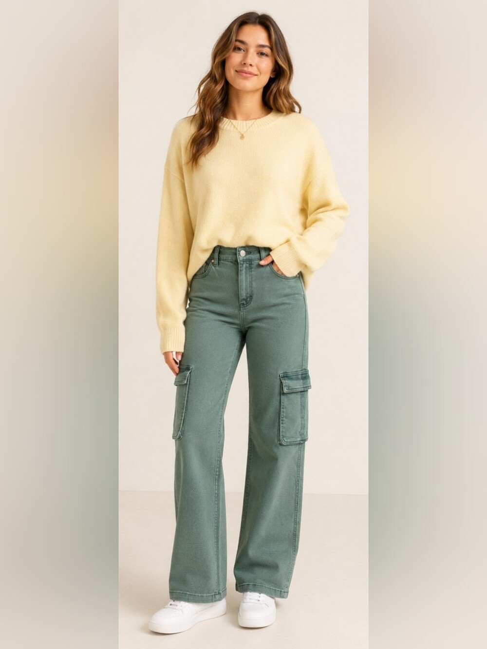 Risen Ramona Jade High Rise Cargo Wide Leg Jeans